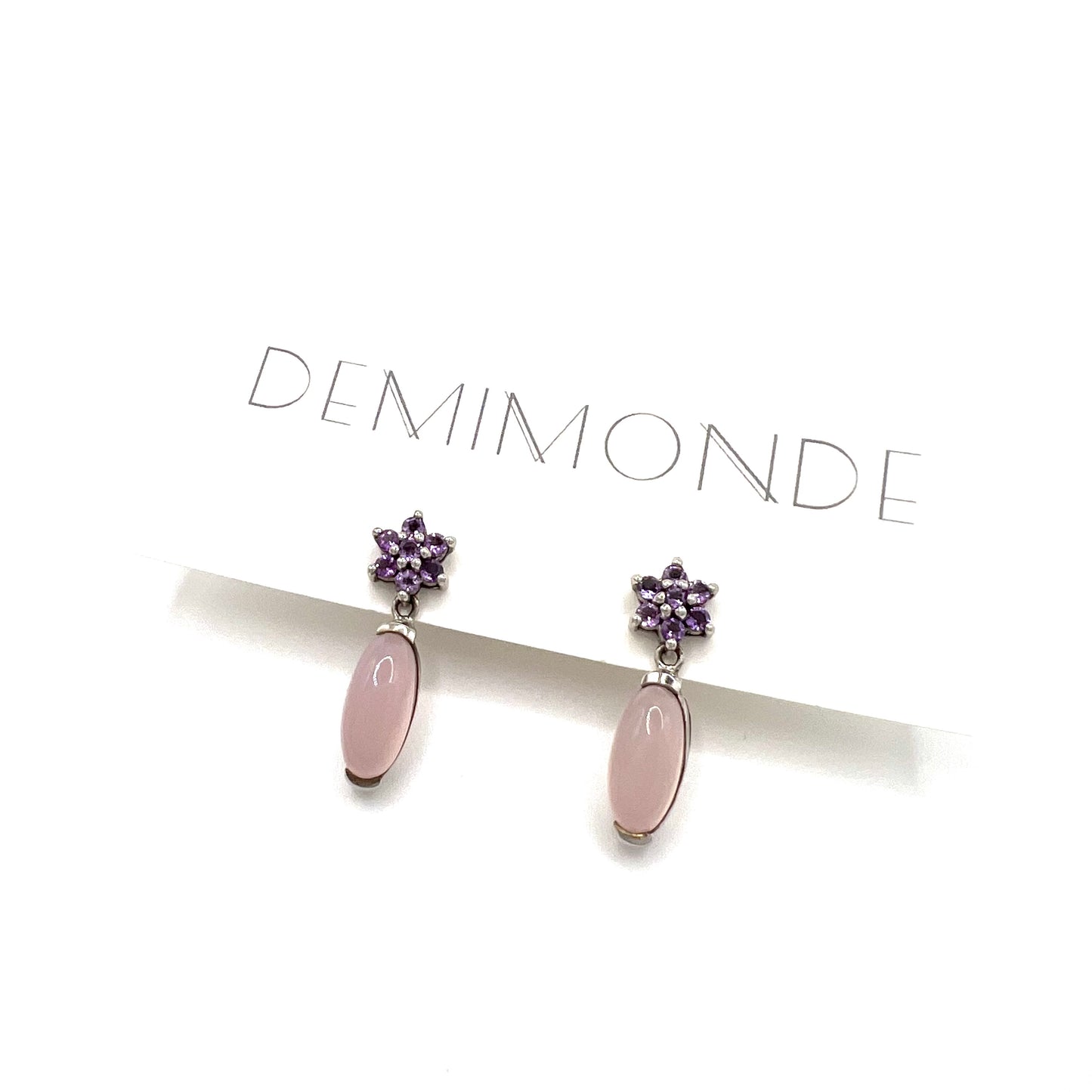 Vintage Amethyst and Rose Quartz Silver Floral Earrings