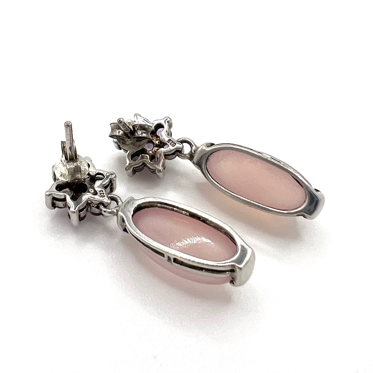 Vintage Amethyst and Rose Quartz Silver Floral Earrings