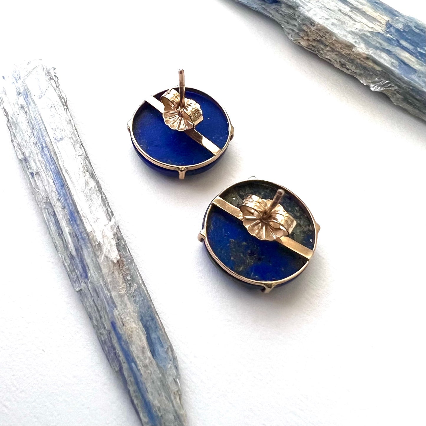 Vintage 14k Gold and Carved Lapis Stud Earrings