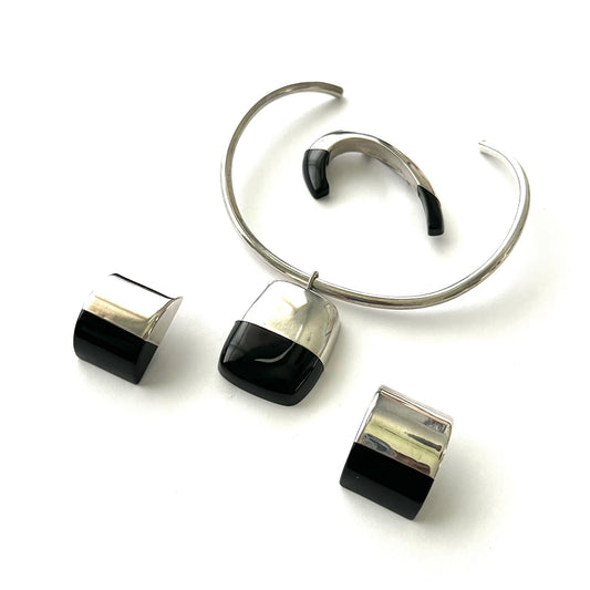 Vintage Sterling Silver and Resin Modernist Jewelry Set