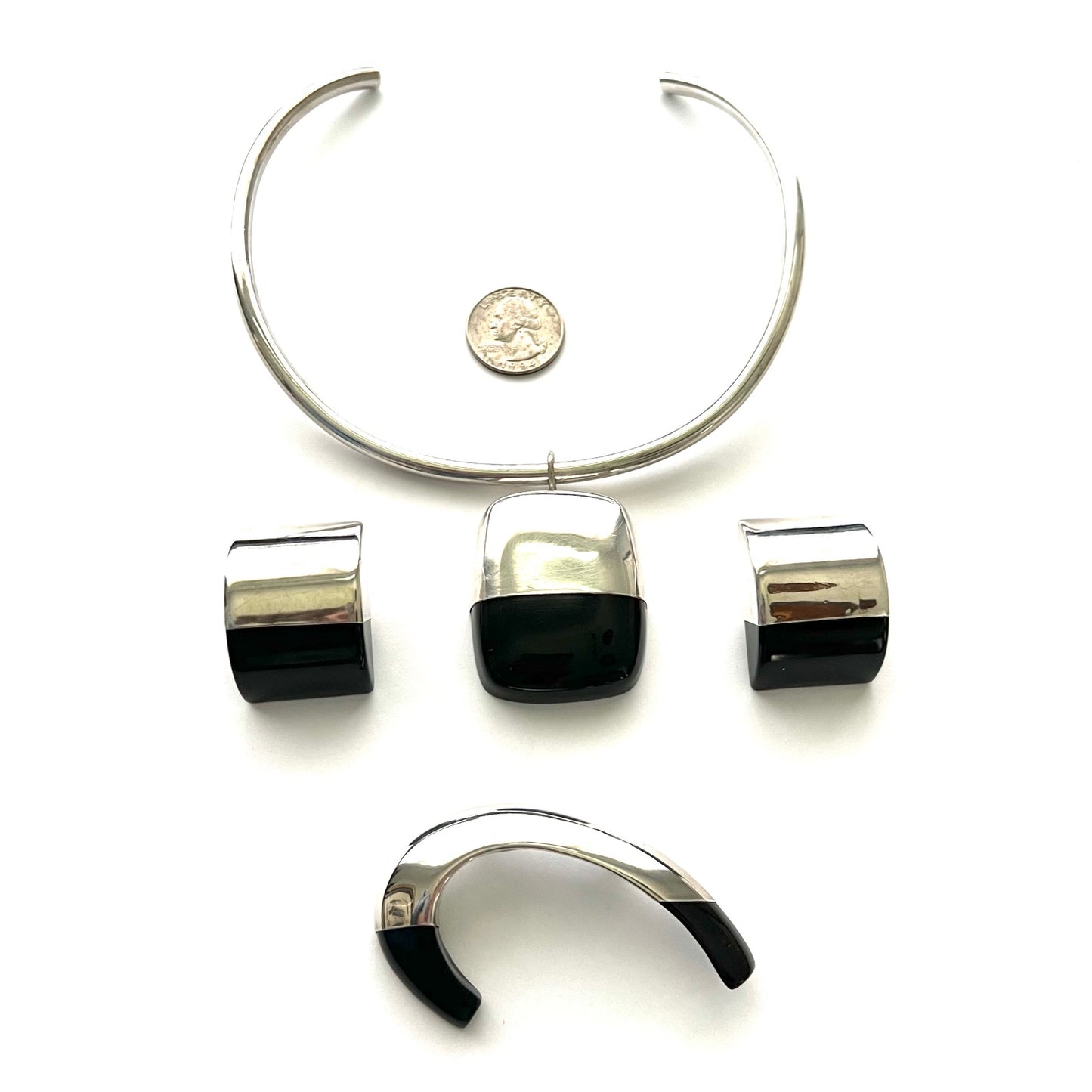 Vintage Sterling Silver and Resin Modernist Jewelry Set