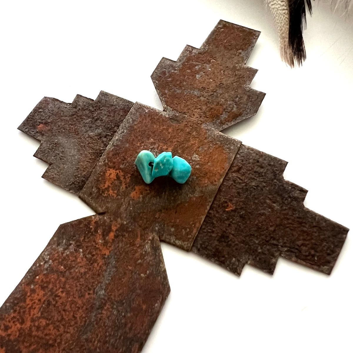 Vintage Rusted Tin and Turquoise Chimayo Cross