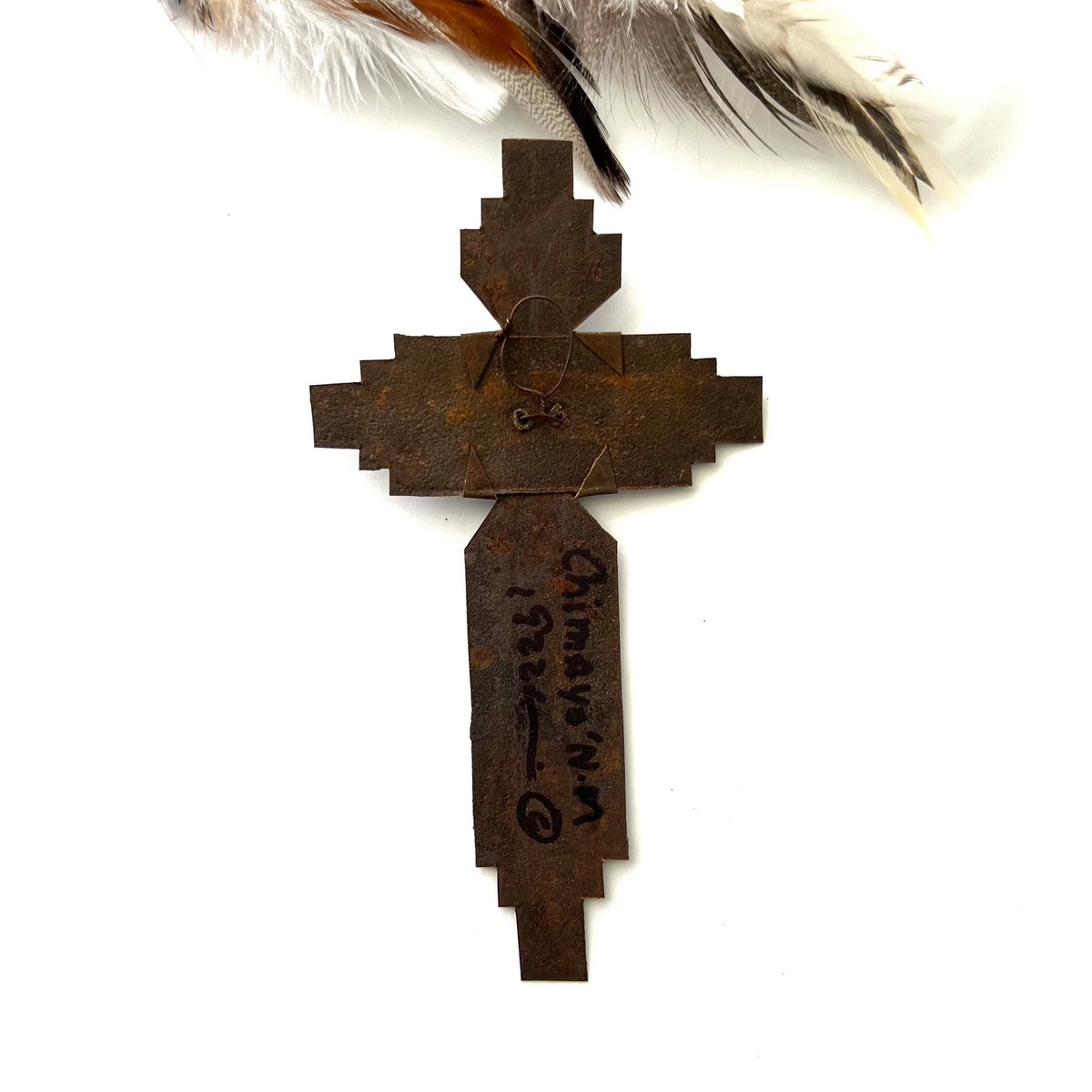Vintage Turquoise & Rusted Tin Chimayo Cross