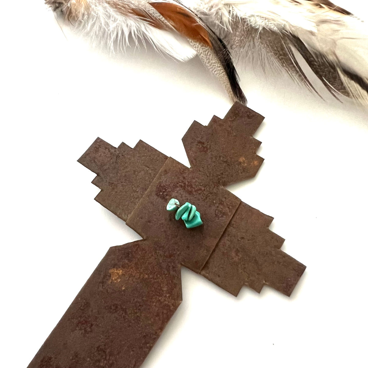 Vintage Turquoise & Rusted Tin Chimayo Cross