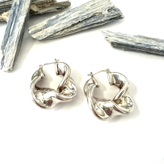 Vintage Chunky Twisty Sterling Silver Post Hoops