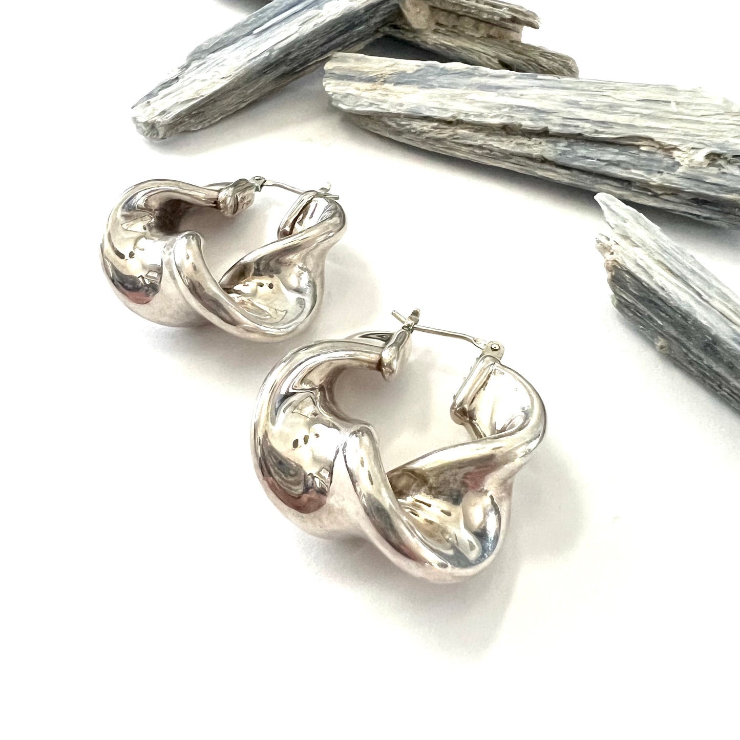 Vintage Chunky Twisty Sterling Silver Post Hoops