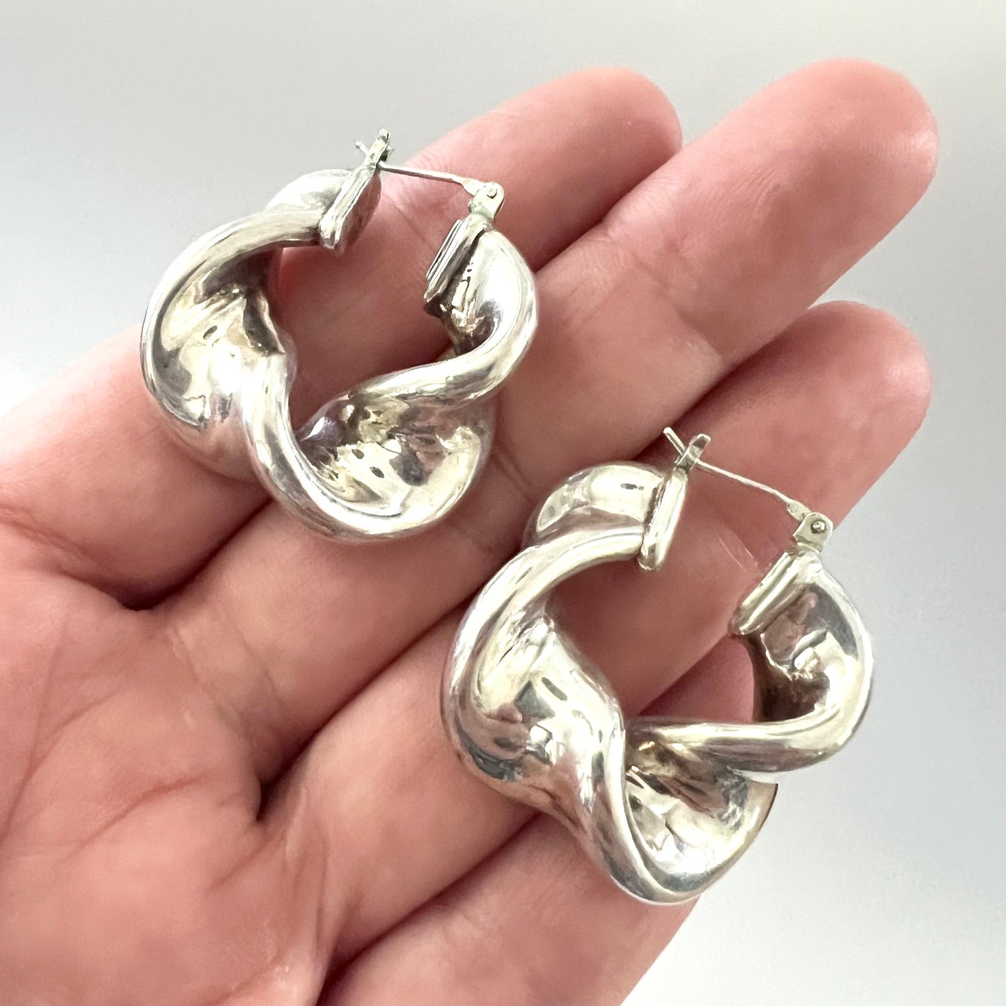 Vintage Chunky Twisty Sterling Silver Post Hoops