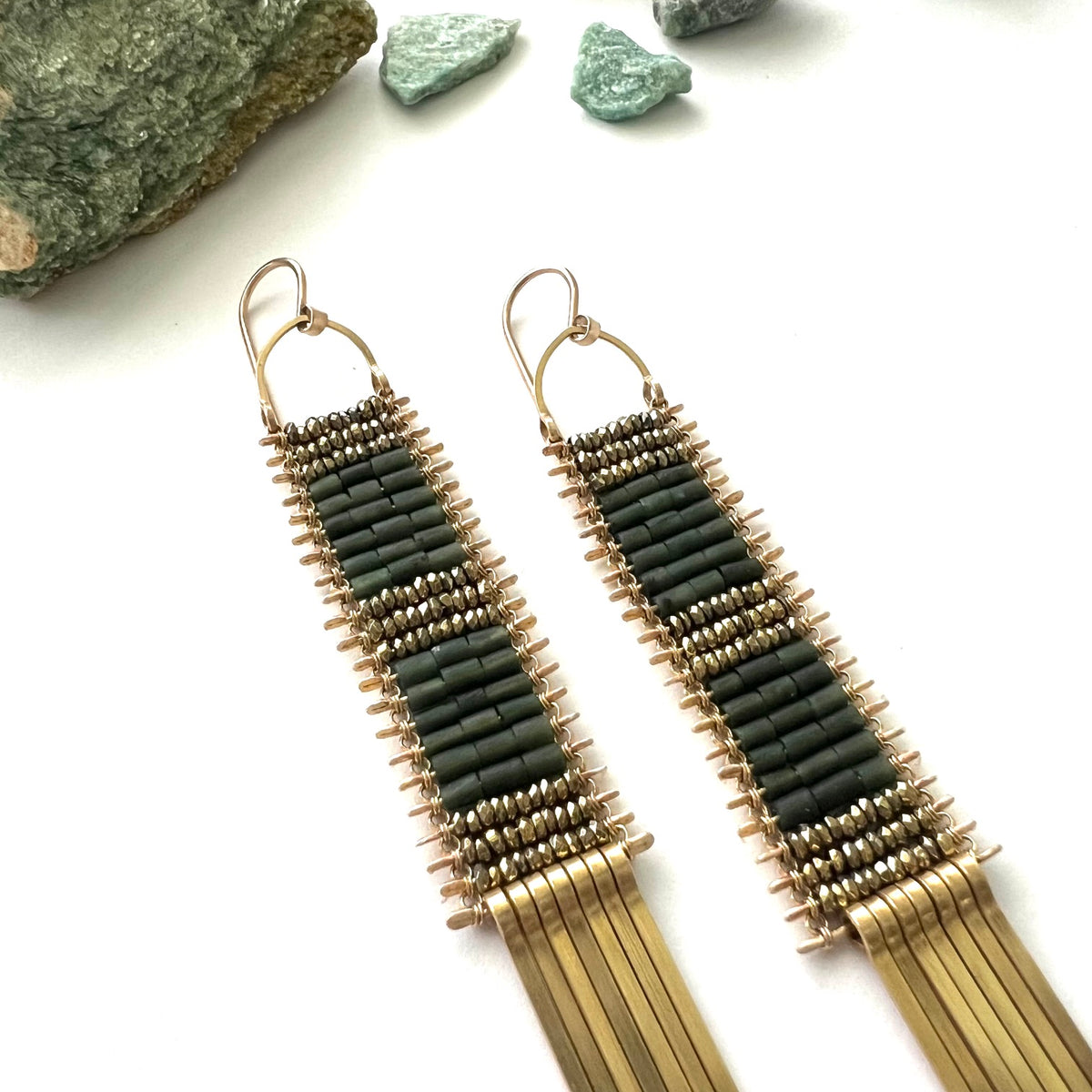 Demimonde Dark Green Jade Tapestry Earrings