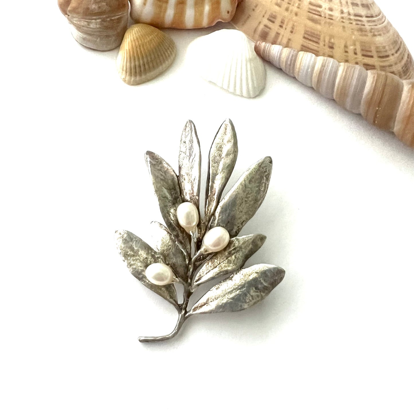 Vintage Museum of Modern Art Silver and Pearl Olive Branch Brooch
