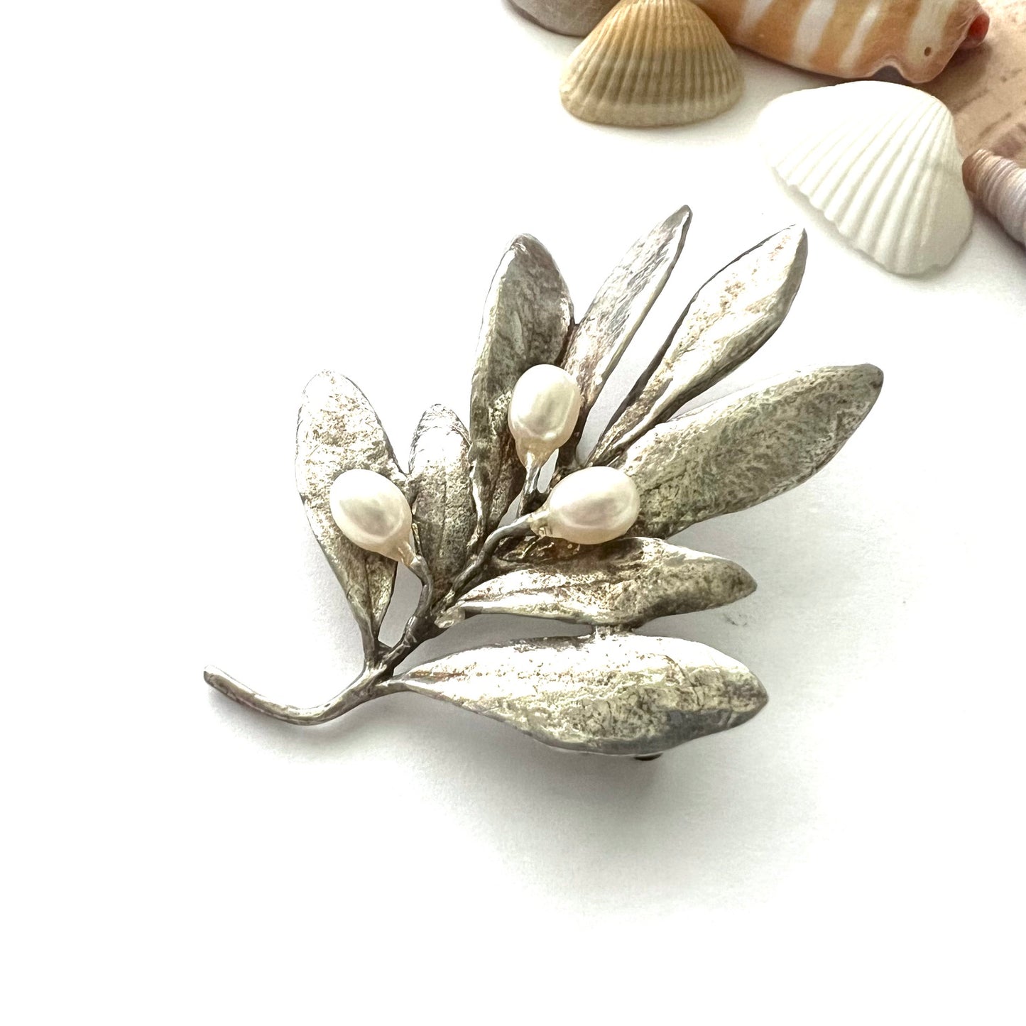 Vintage Museum of Modern Art Silver and Pearl Olive Branch Brooch