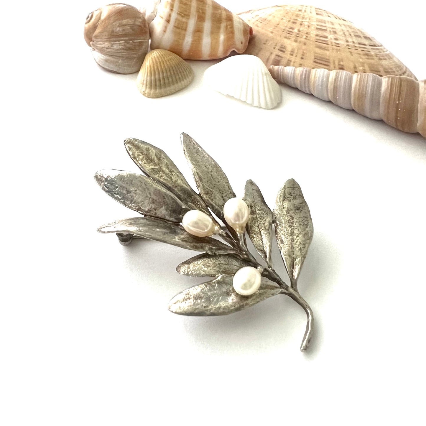 Vintage Museum of Modern Art Silver and Pearl Olive Branch Brooch