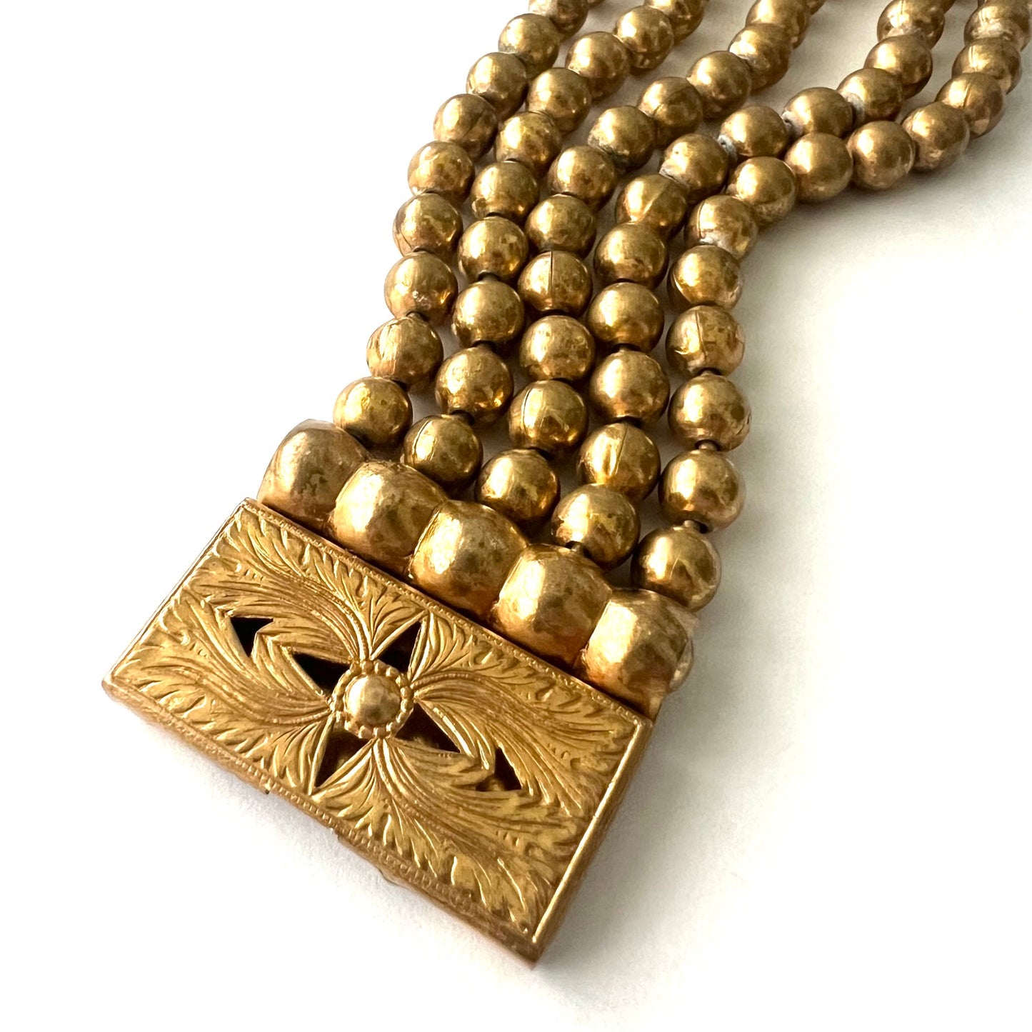 Vintage Victorian Style Beaded Gold Brass Bracelet