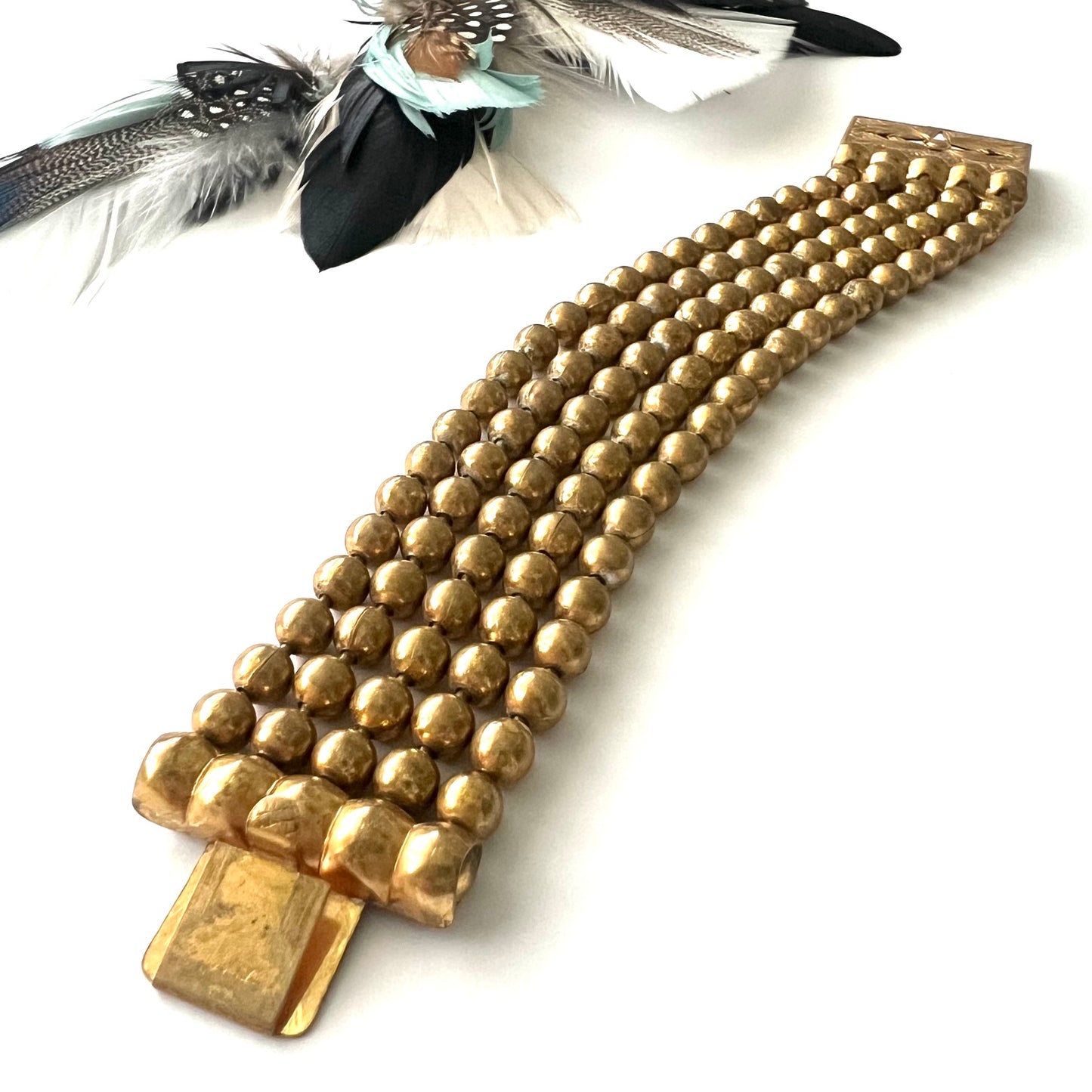 Vintage Victorian Style Beaded Gold Brass Bracelet