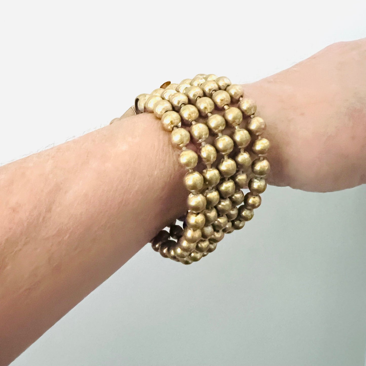Vintage Victorian Style Beaded Gold Brass Bracelet