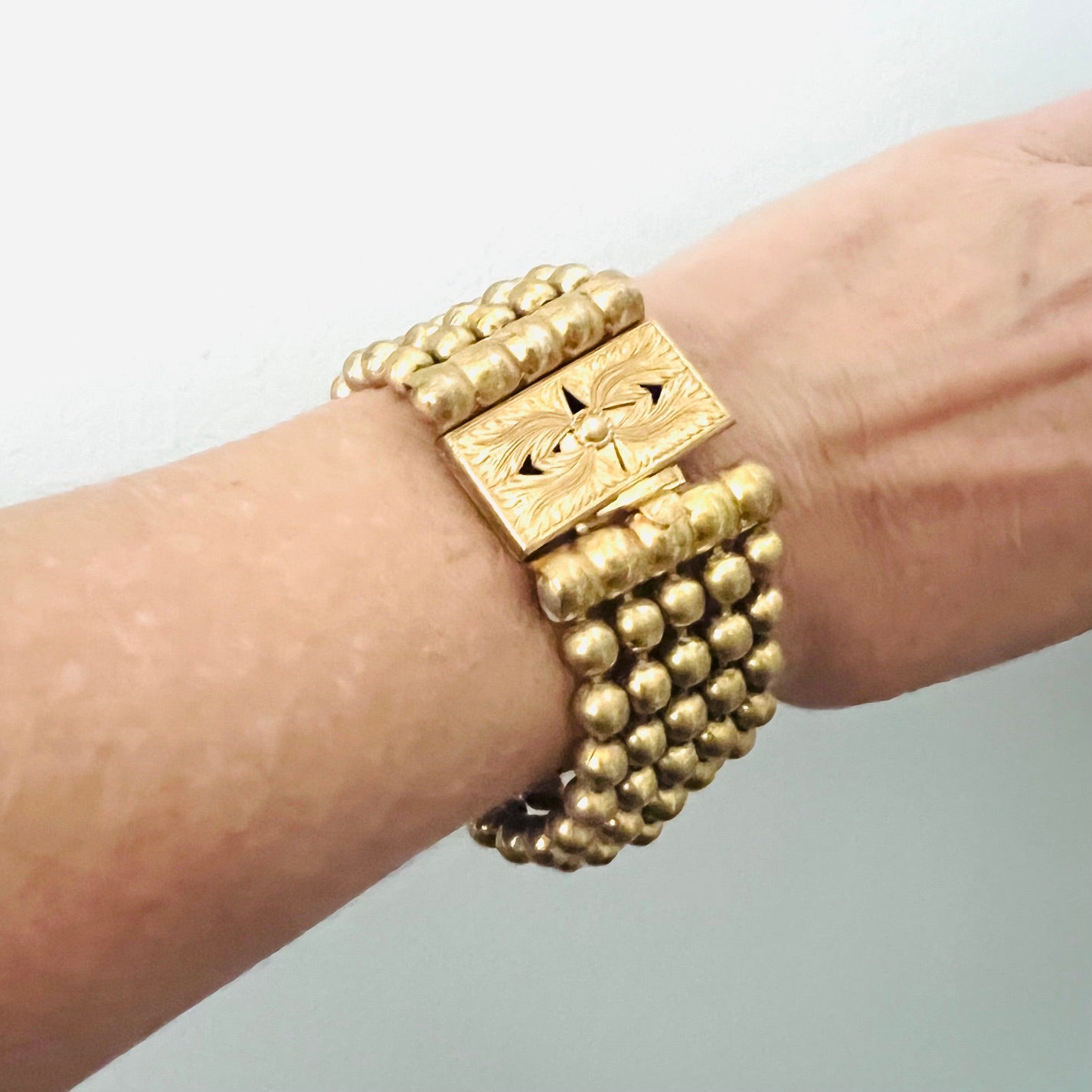 Vintage Victorian Style Beaded Gold Brass Bracelet