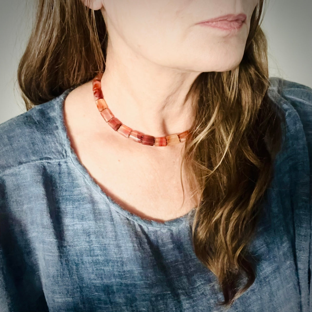 Vintage Carnelian Blood Moon Beaded Choker