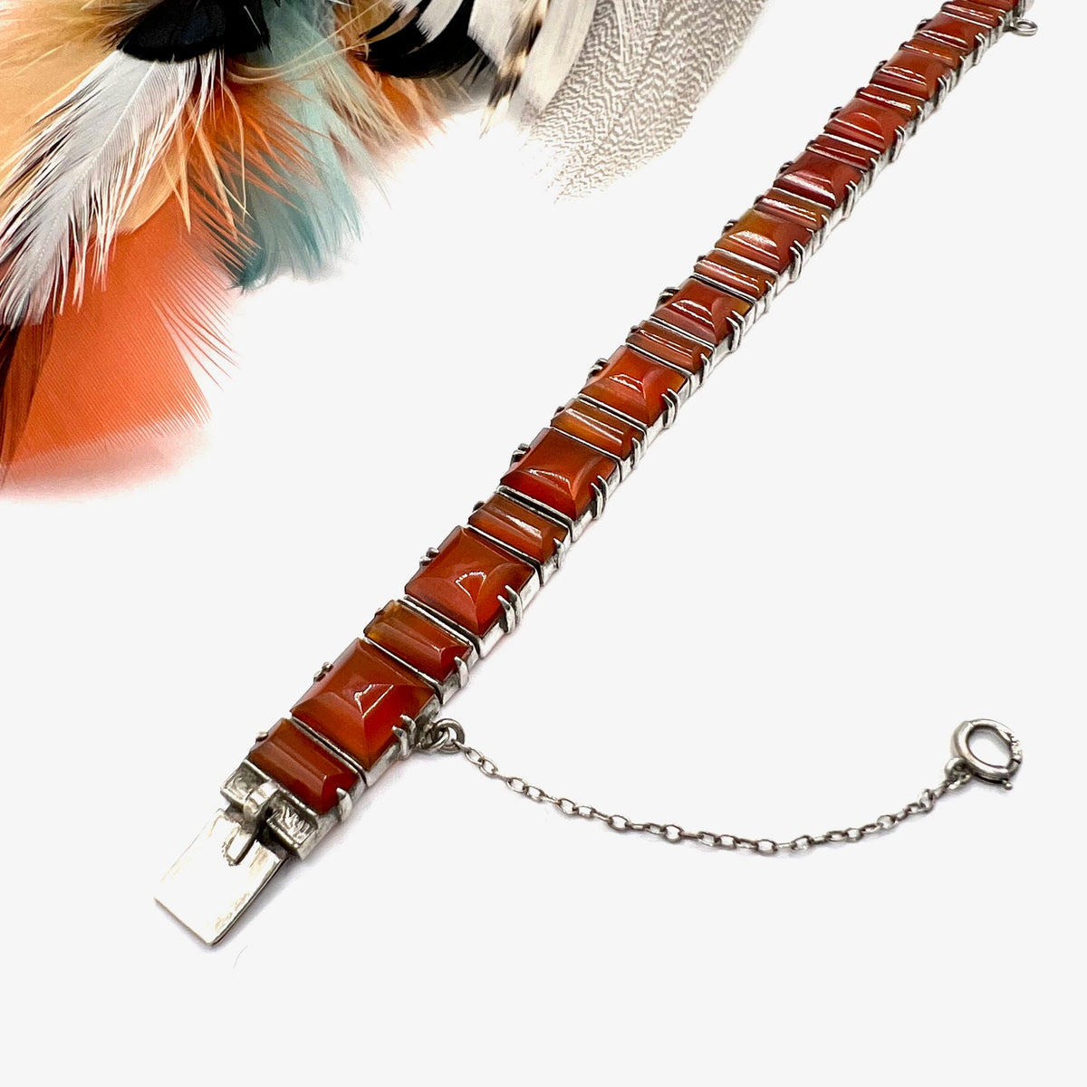 Vintage Art Deco Carnelian Silver Bracelet by Wachenheimer