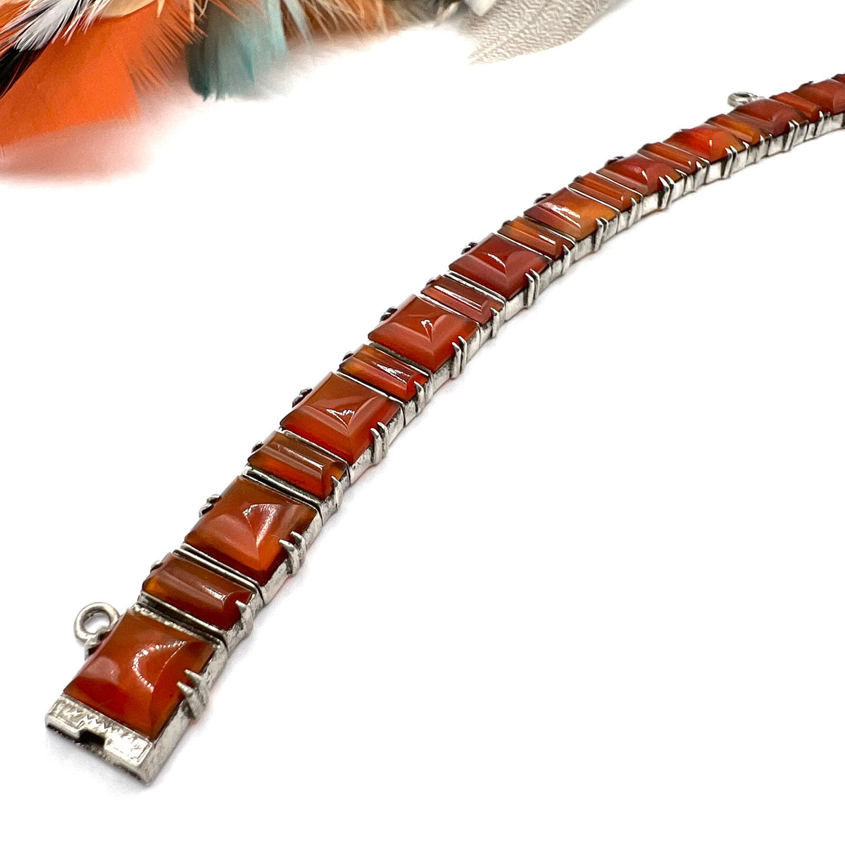 Vintage Art Deco Carnelian Silver Bracelet by Wachenheimer