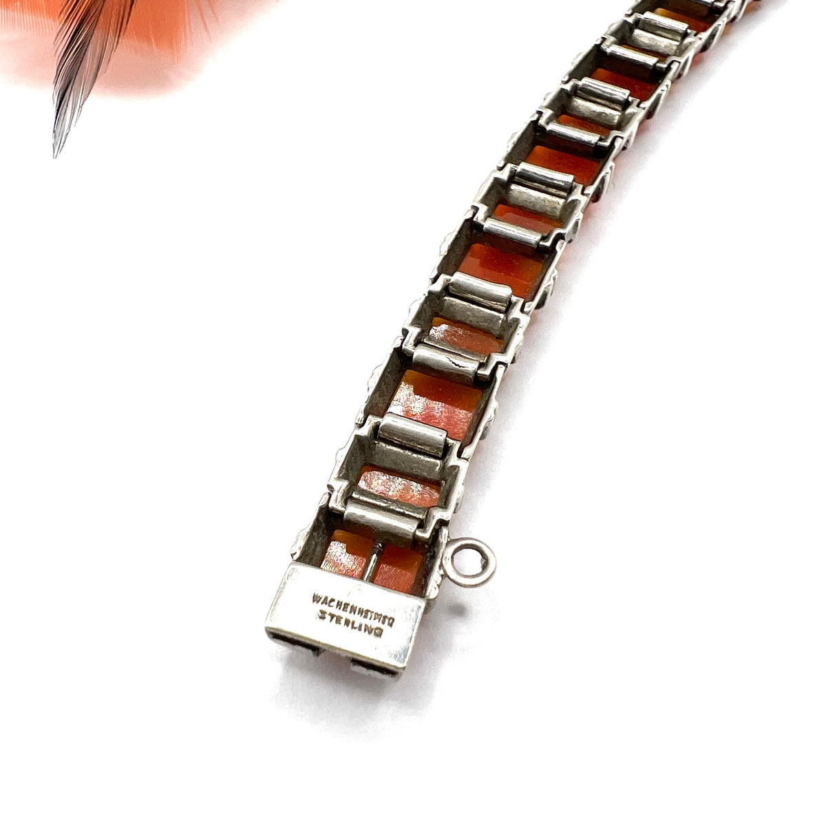 Vintage Art Deco Carnelian Silver Bracelet by Wachenheimer