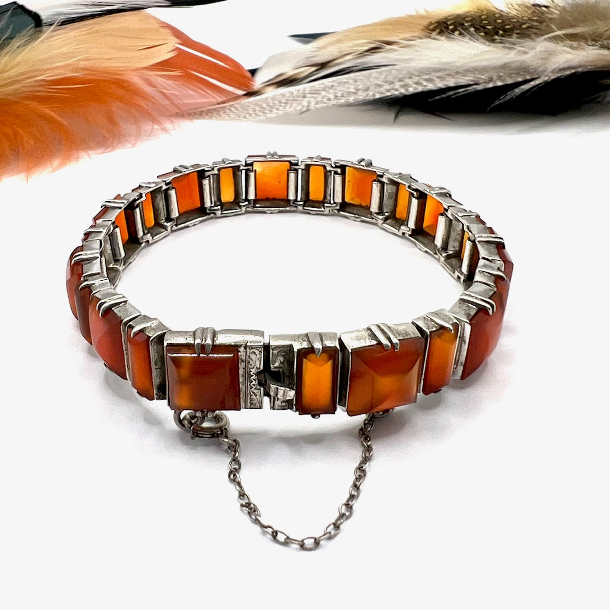 Vintage Art Deco Carnelian Silver Bracelet by Wachenheimer