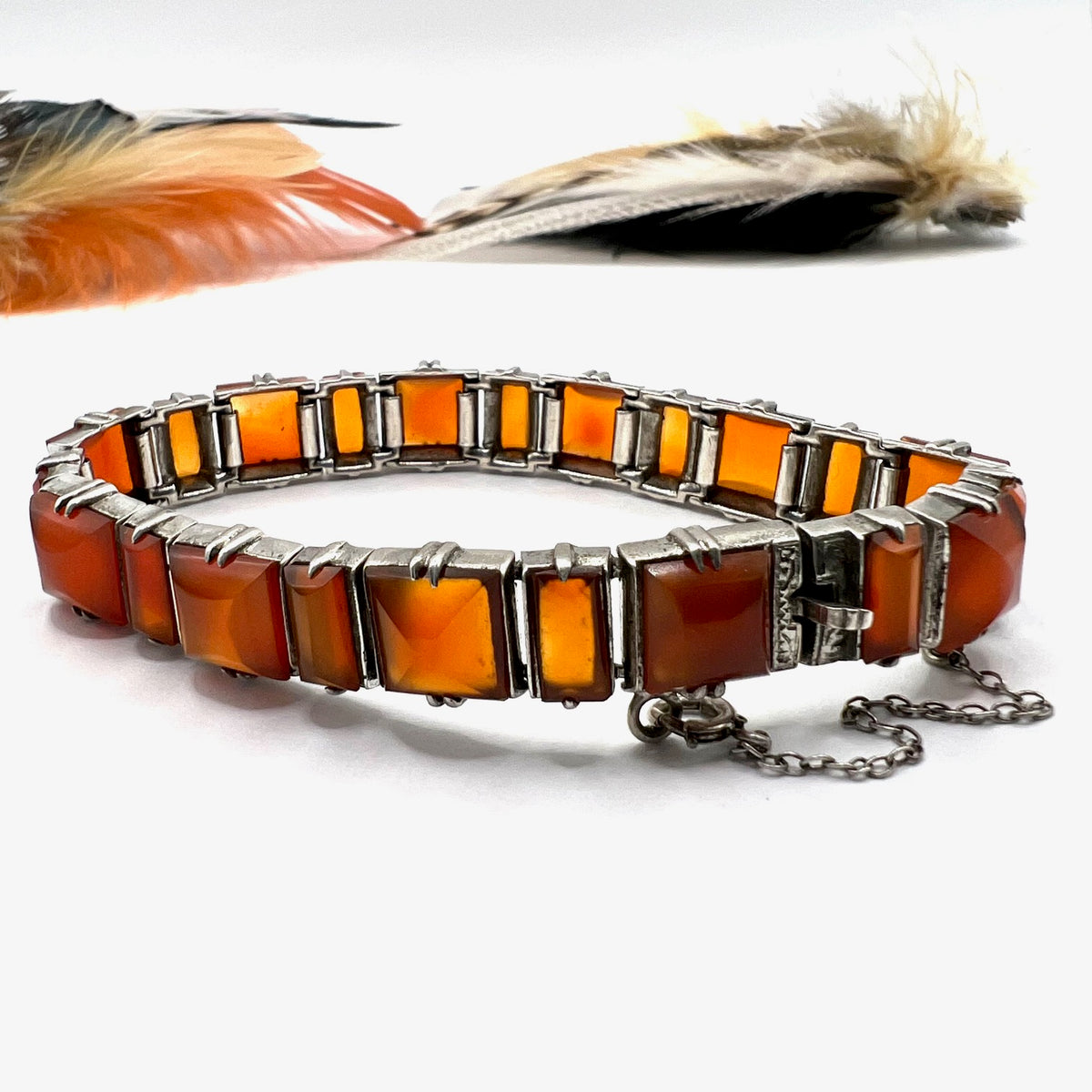 Vintage Art Deco Carnelian Silver Bracelet by Wachenheimer