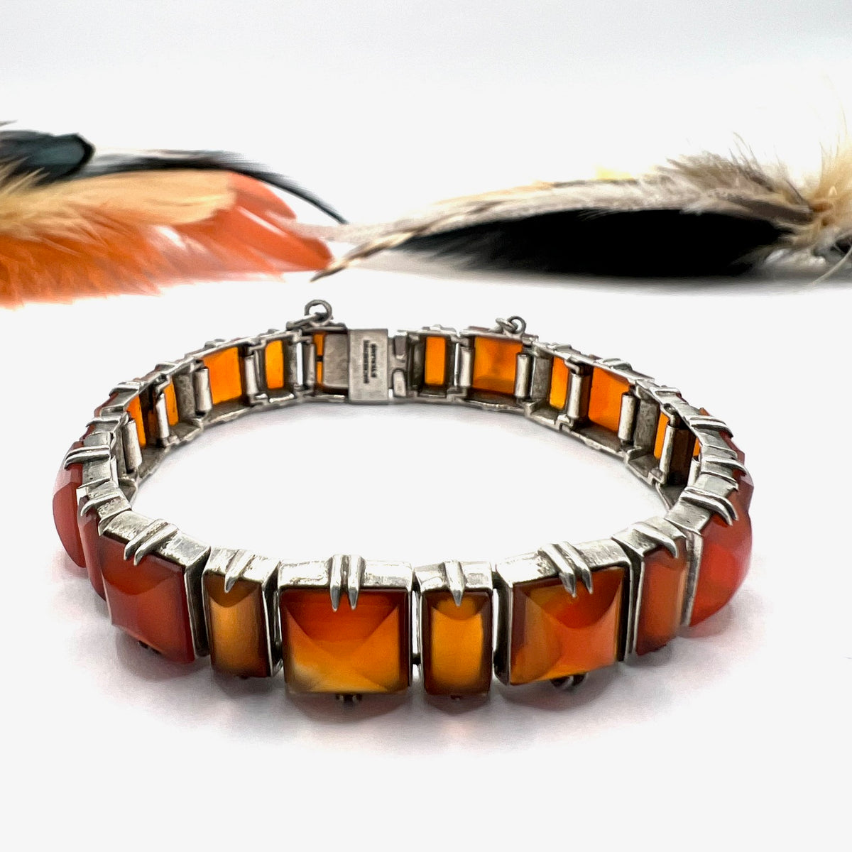 Vintage Art Deco Carnelian Silver Bracelet by Wachenheimer