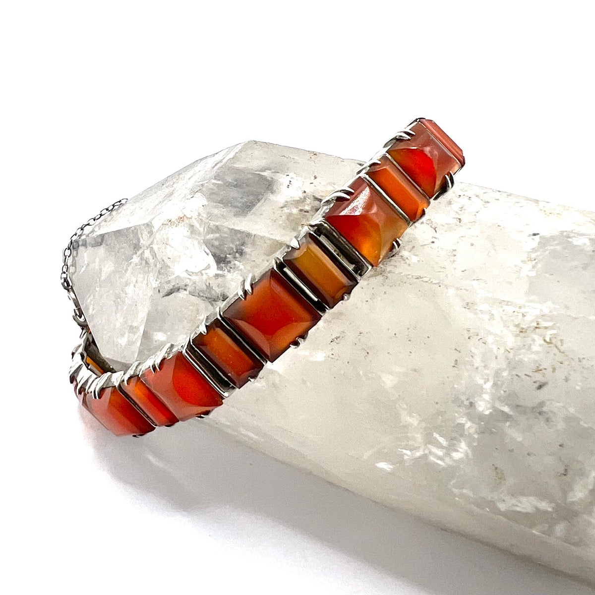 Vintage Art Deco Carnelian Silver Bracelet by Wachenheimer