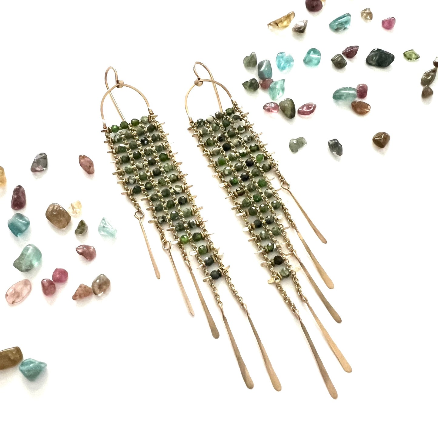 Green Moss Agate Sky Dancer Asymmetrical Earrings