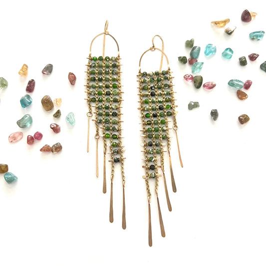 Green Moss Agate Sky Dancer Asymmetrical Earrings