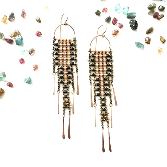 Peach Moonstone and Smokey Quartz Sky Dancer Earrings